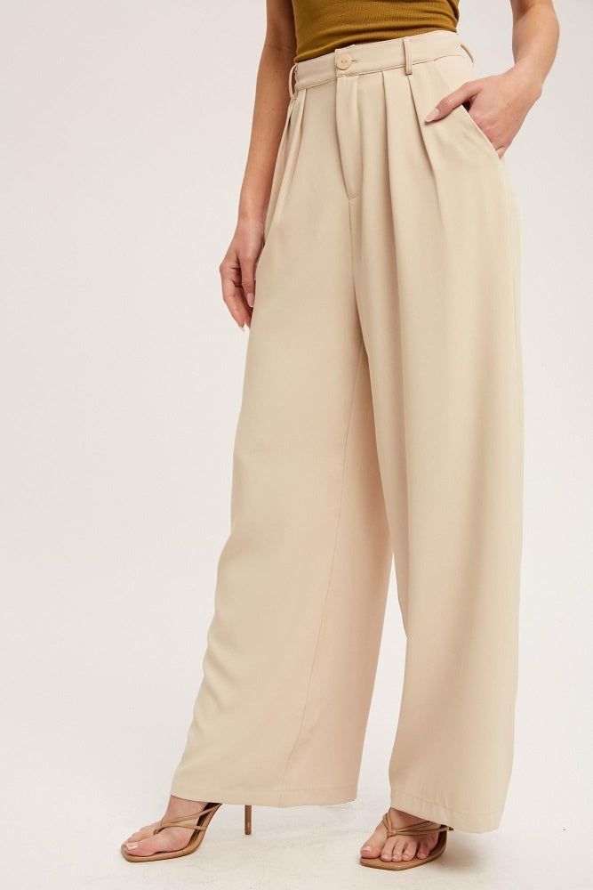 Beige Pintuck Wide Leg Pants sold by Pinkblush product image thumbnail 3