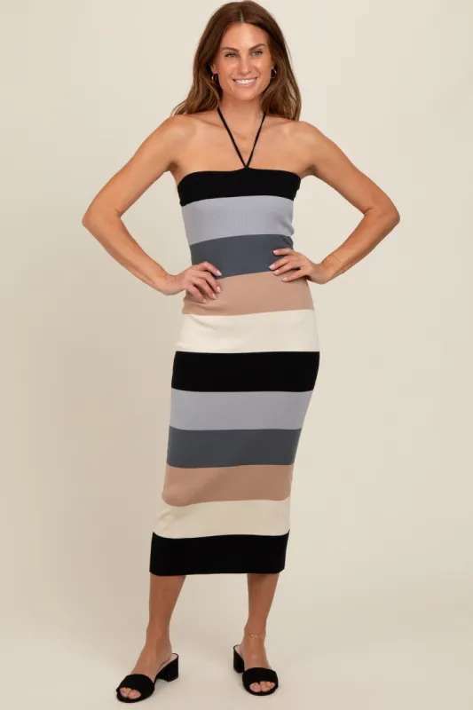 Black Bodycon Halter Midi Dress sold by Pinkblush