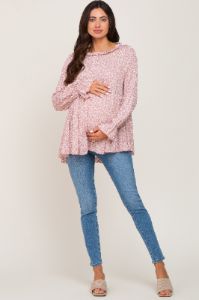 Mauve Floral Ruffle Neck Maternity Top sold by Pinkblush