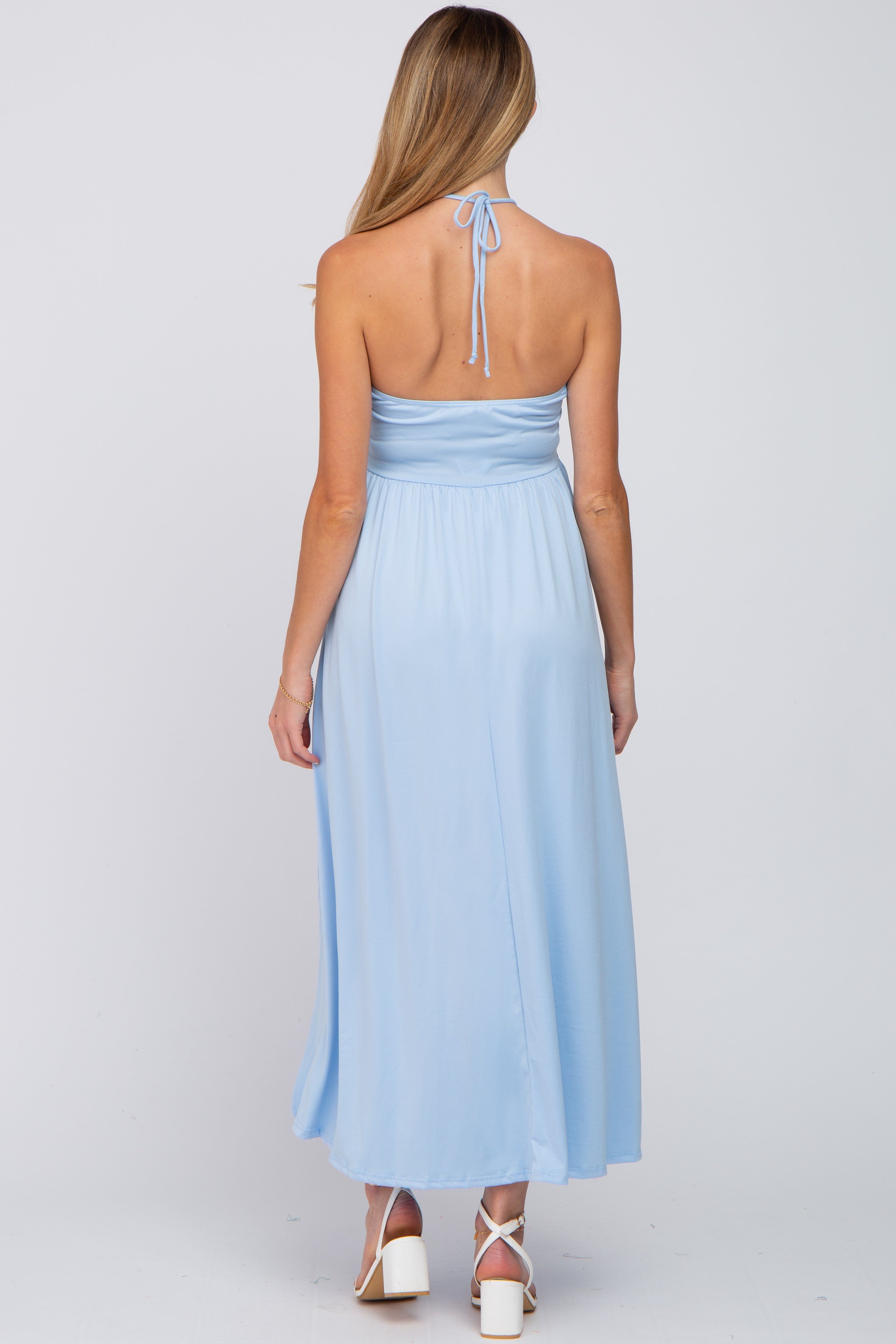 Light Blue Cinched Halter Neck Maternity Midi Dress sold by Pinkblush product image thumbnail 3