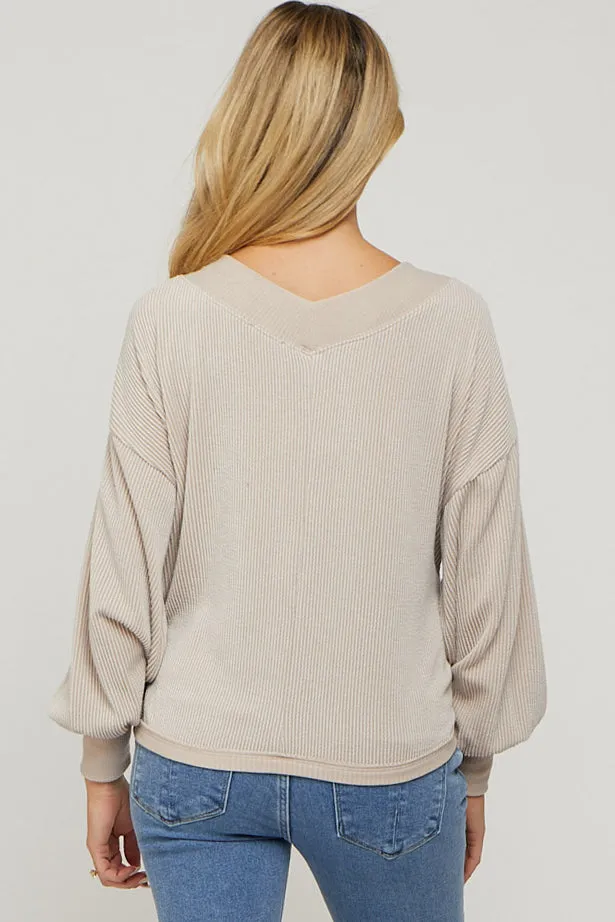 Beige Ribbed V-Neck Cropped Maternity Sweater sold by Pinkblush product image thumbnail 3