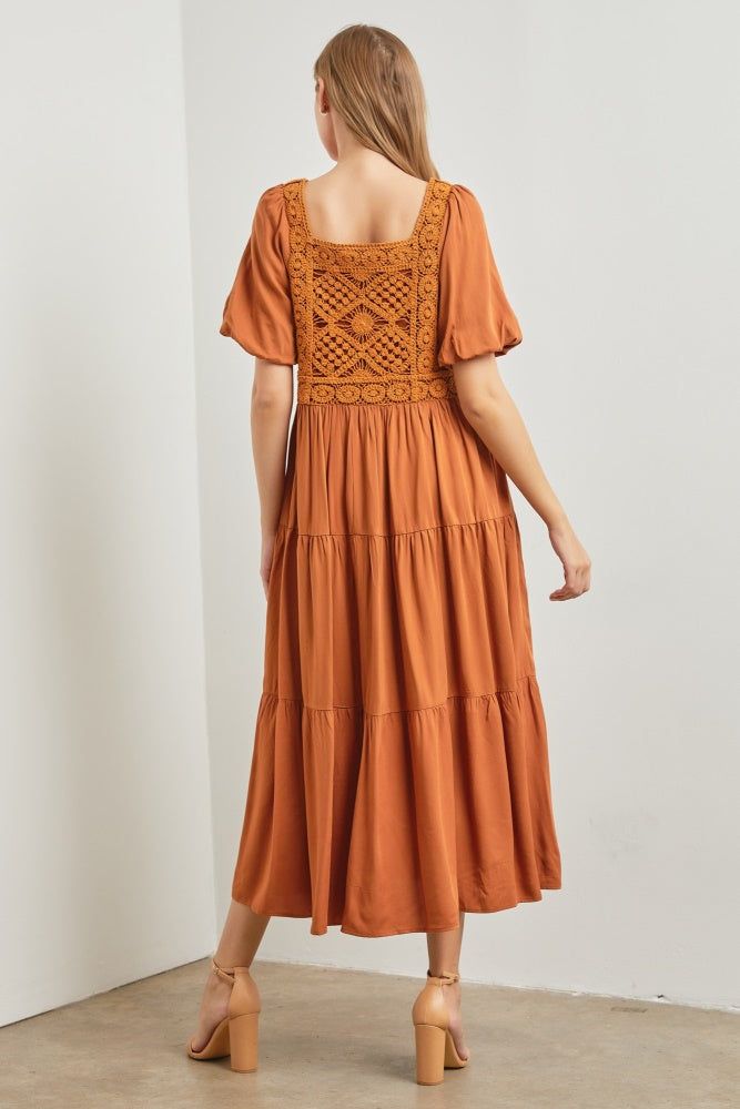 Mocha Crochet Bodice Maxi Dress sold by Pinkblush product image thumbnail 3