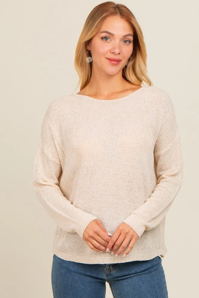 Cream Contrast Knit Panel Sweater sold by Pinkblush