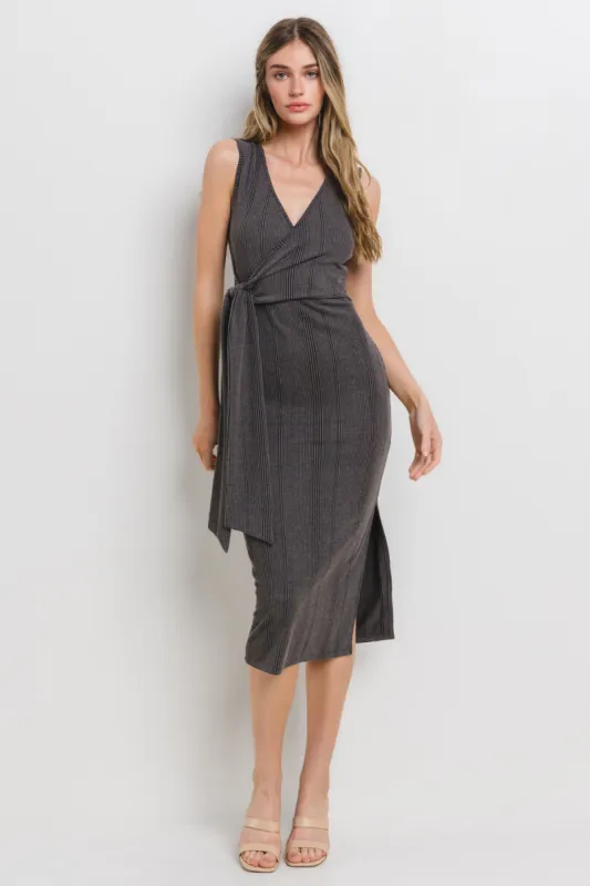 Charcoal Ribbed Wrap Midi Dress sold by Pinkblush
