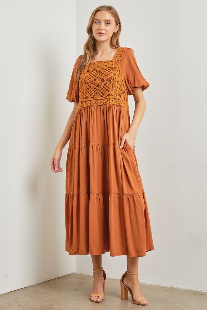 Mocha Crochet Bodice Maxi Dress sold by Pinkblush product image thumbnail 2