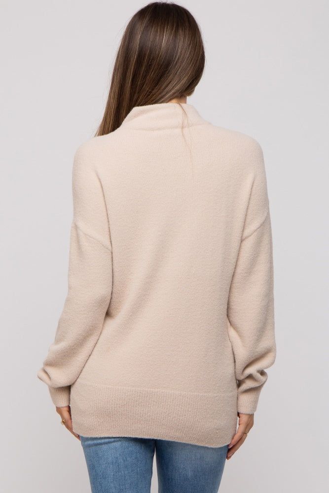 Beige Fuzzy Knit Mock Neck Maternity Sweater sold by Pinkblush product image thumbnail 3
