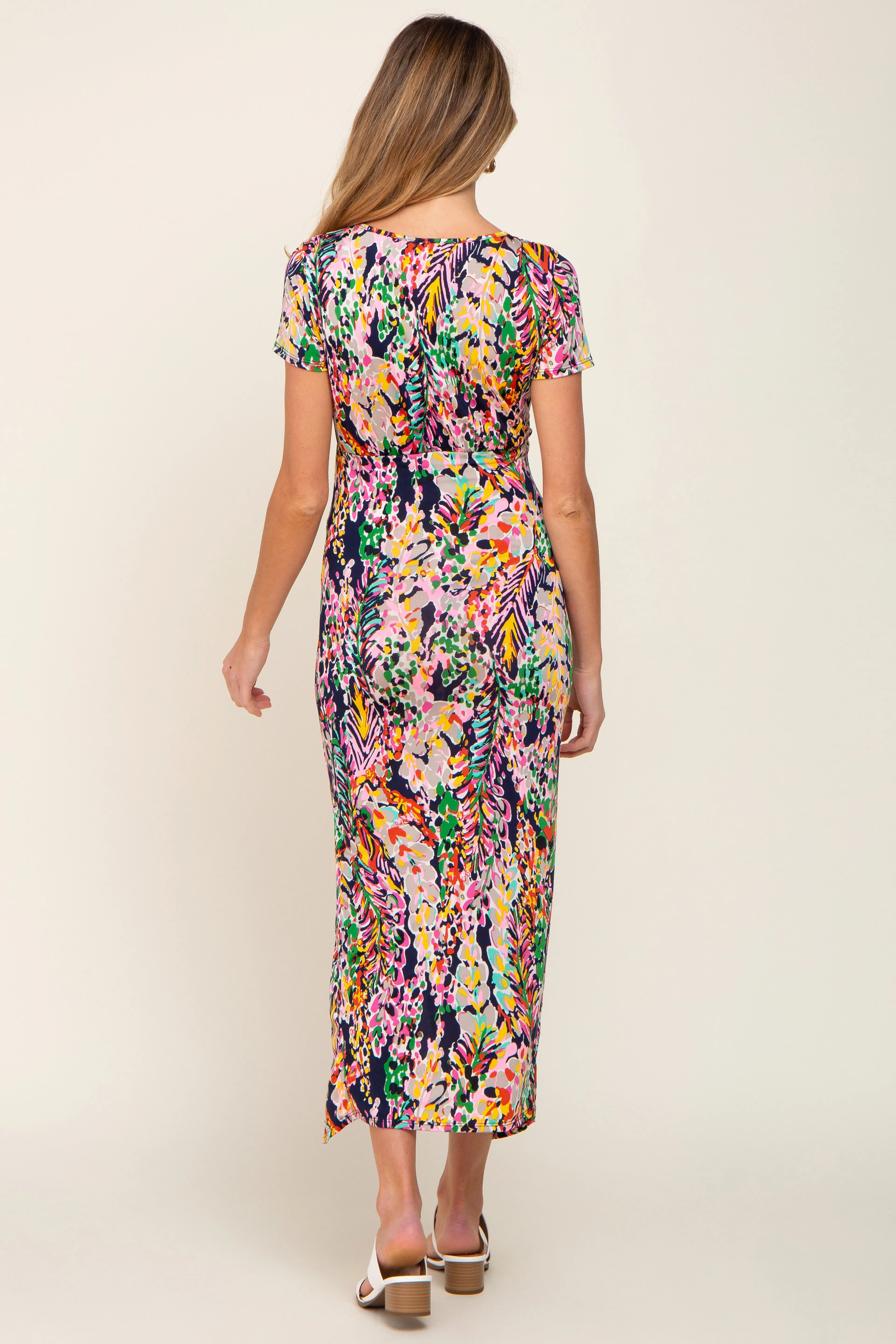 Navy Multi-Color Floral Side Slit Maternity Maxi Dress sold by Pinkblush product image thumbnail 3
