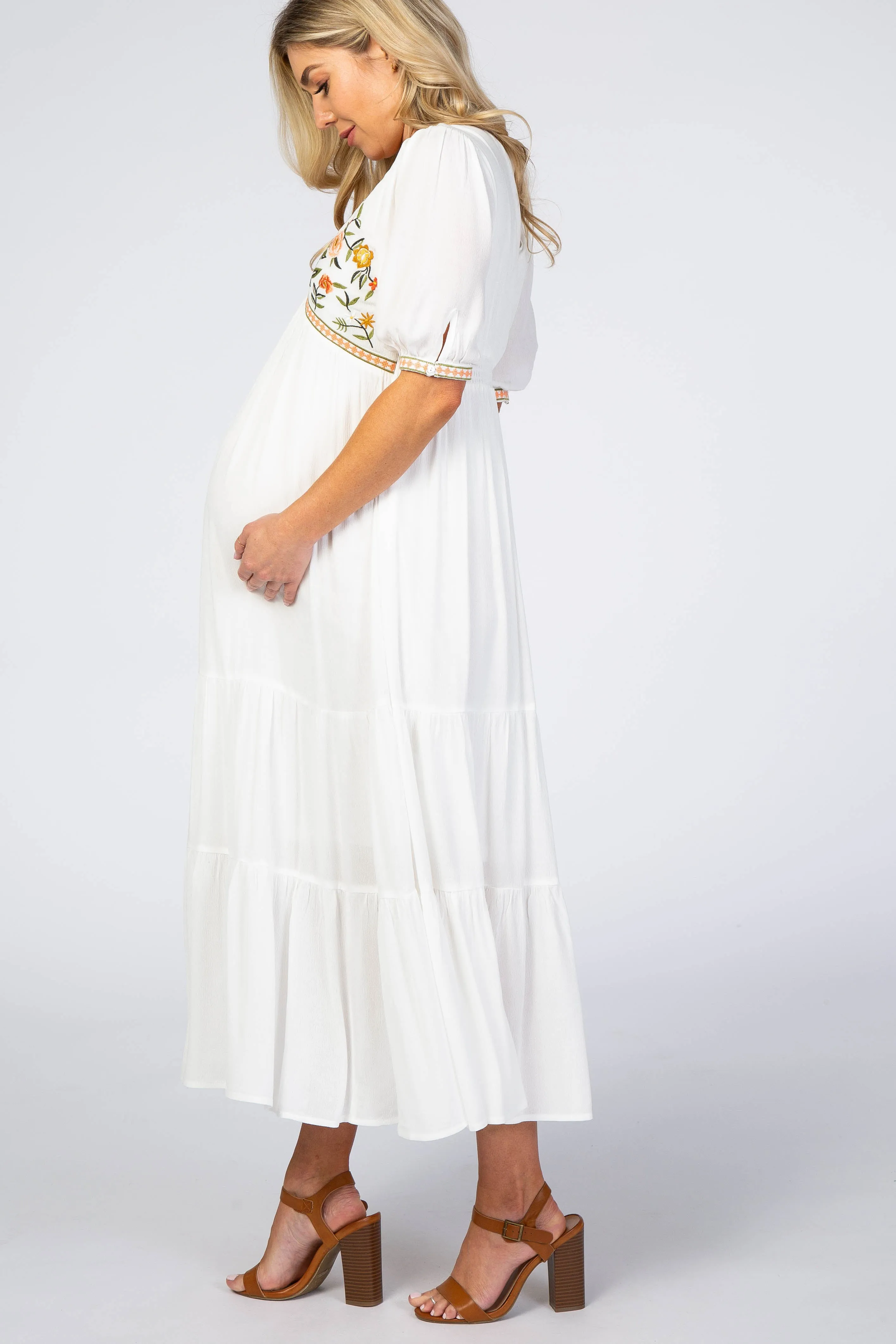 Ivory Floral Embroidered Maternity Midi Dress sold by Pinkblush product image thumbnail 2