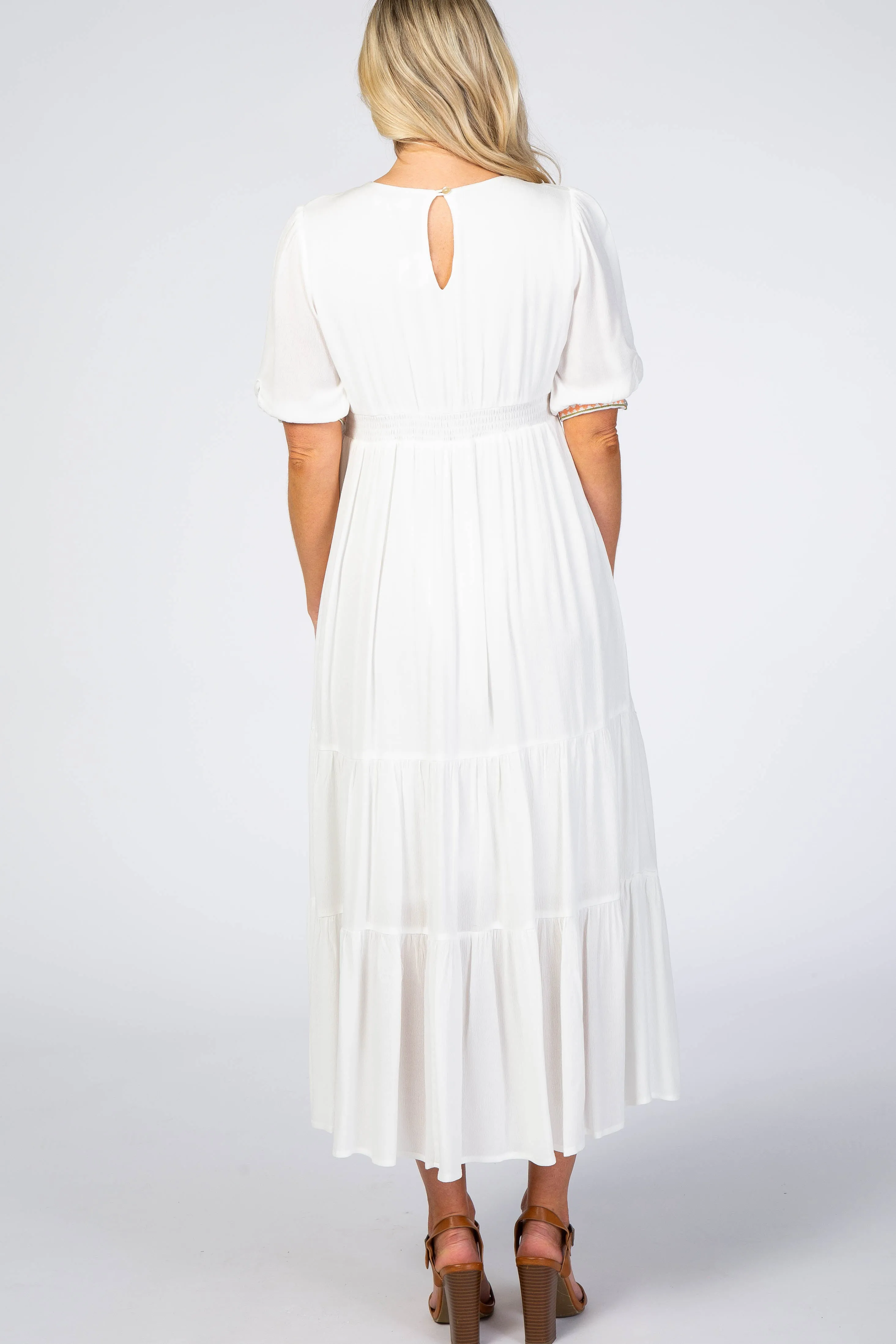 Ivory Floral Embroidered Maternity Midi Dress sold by Pinkblush product image thumbnail 3