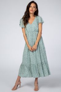 Mint Dot Print Ruffle Maternity Midi Dress sold by Pinkblush