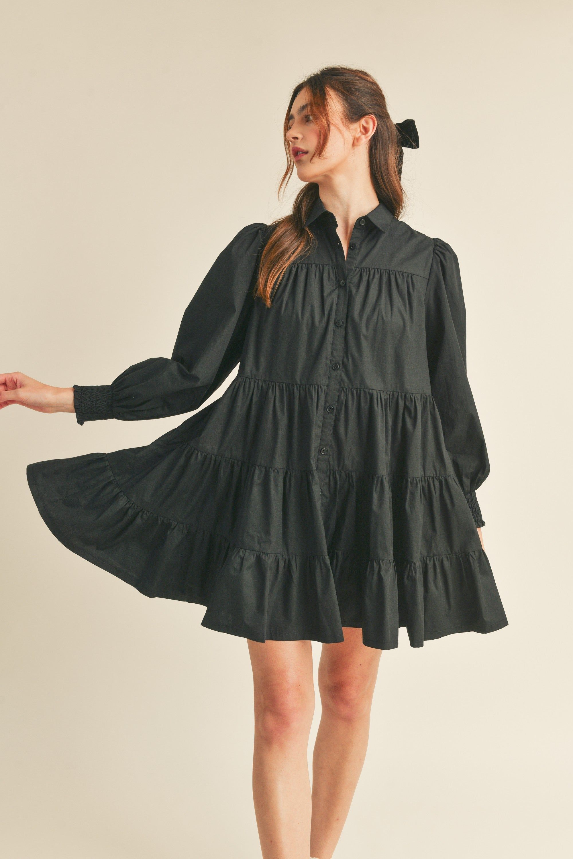 Black Tiered Button Down Mini Dress sold by Pinkblush product image thumbnail 2