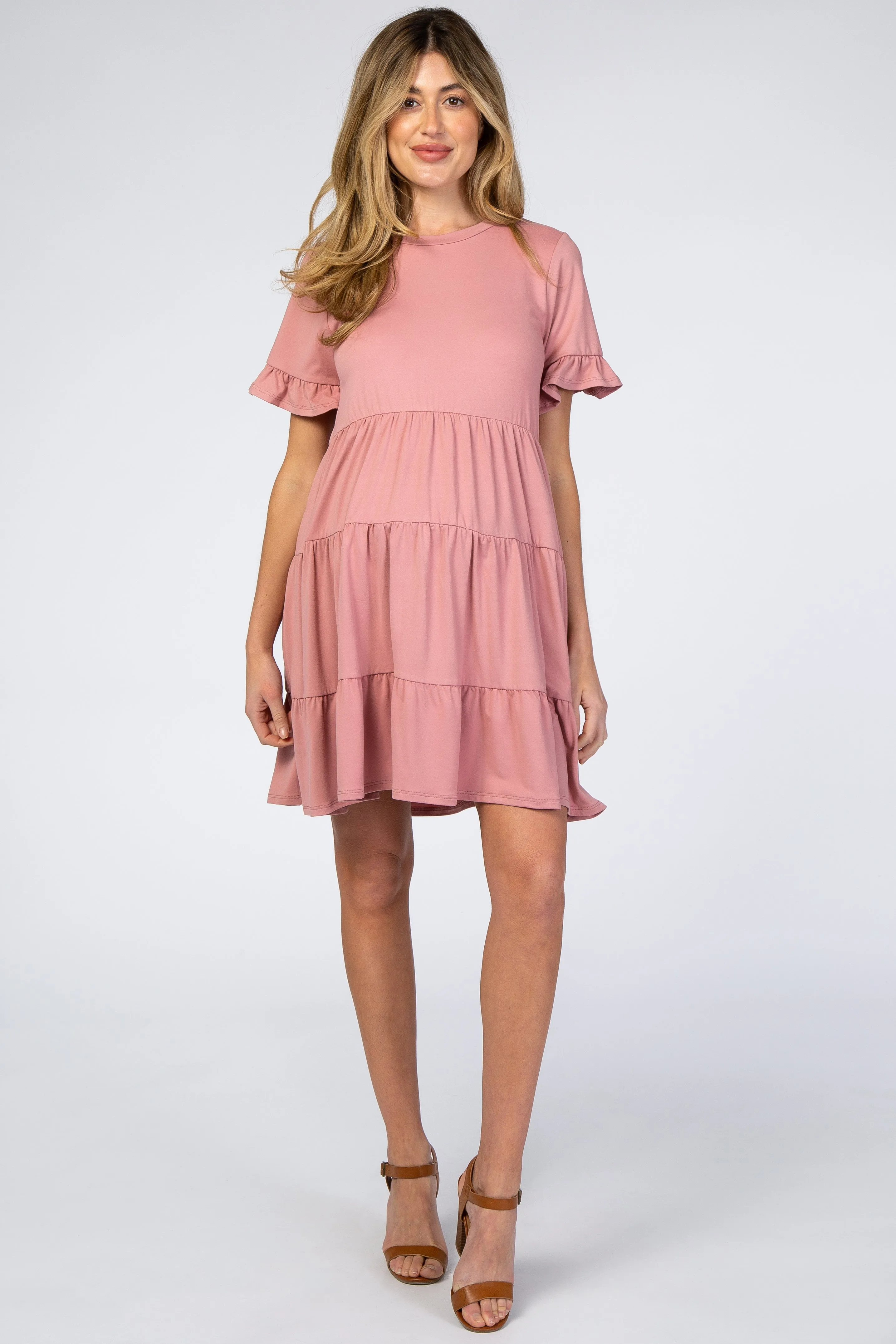 Pink Tiered Short Sleeve Maternity Dress sold by Pinkblush
