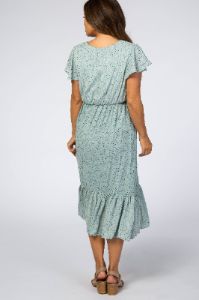 Mint Dot Print Ruffle Maternity Midi Dress sold by Pinkblush