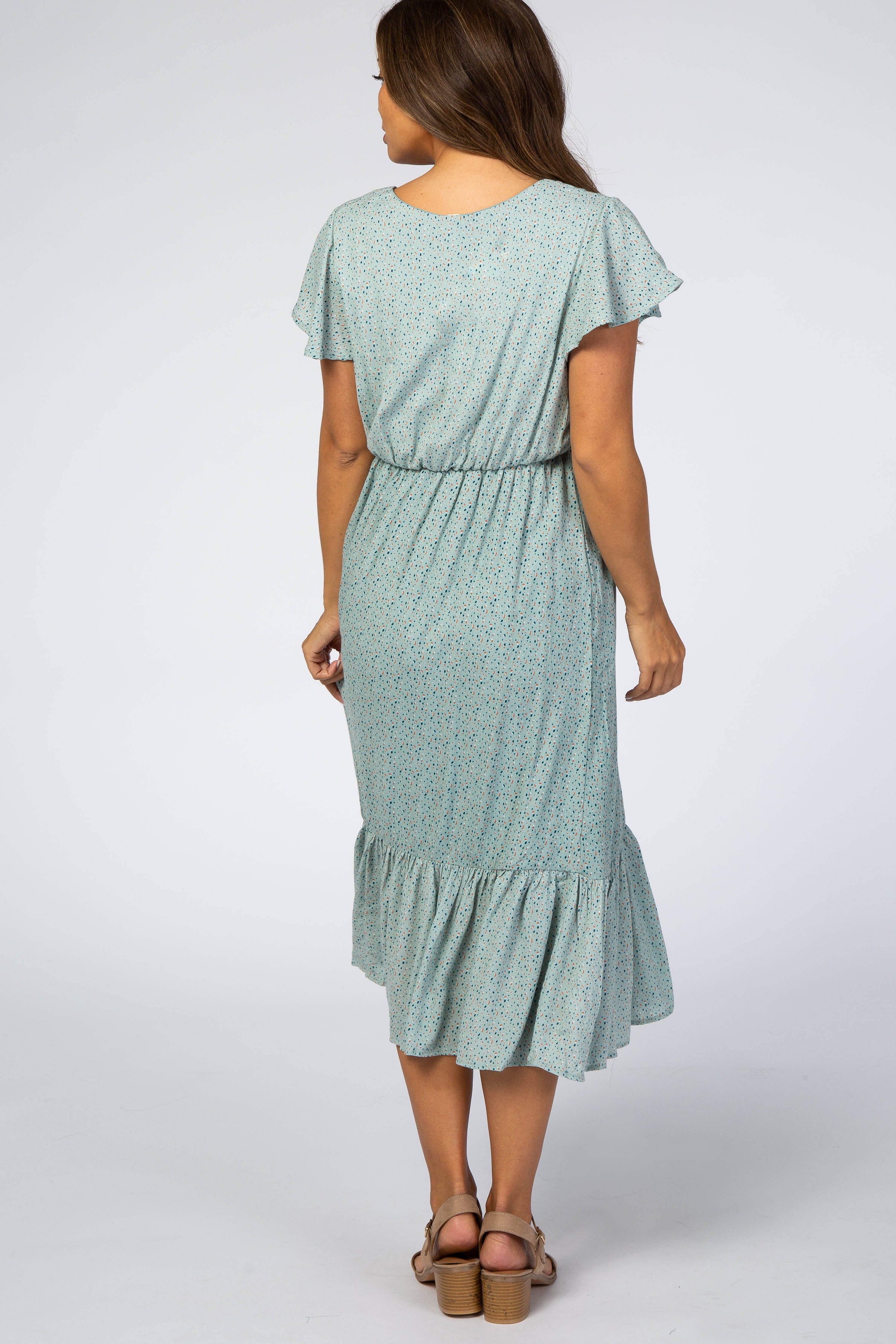 Mint Dot Print Ruffle Maternity Midi Dress sold by Pinkblush product image thumbnail 3