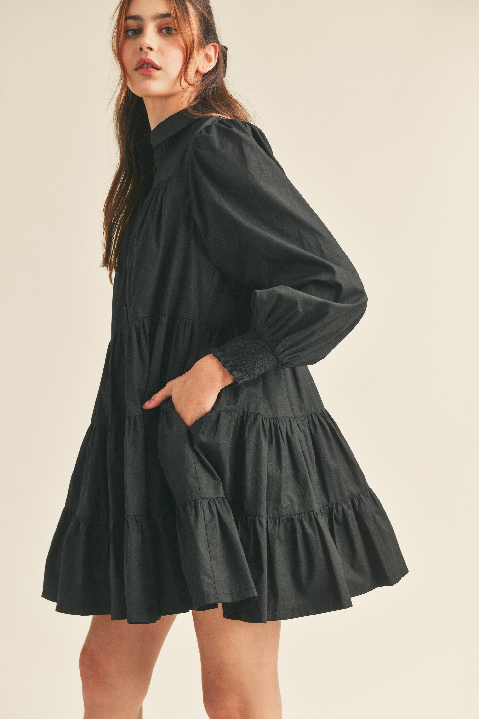 Black Tiered Button Down Mini Dress sold by Pinkblush product image thumbnail 3