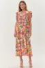 Fuchsia Flower Print Tiered Layer Midi Dress sold by Pinkblush