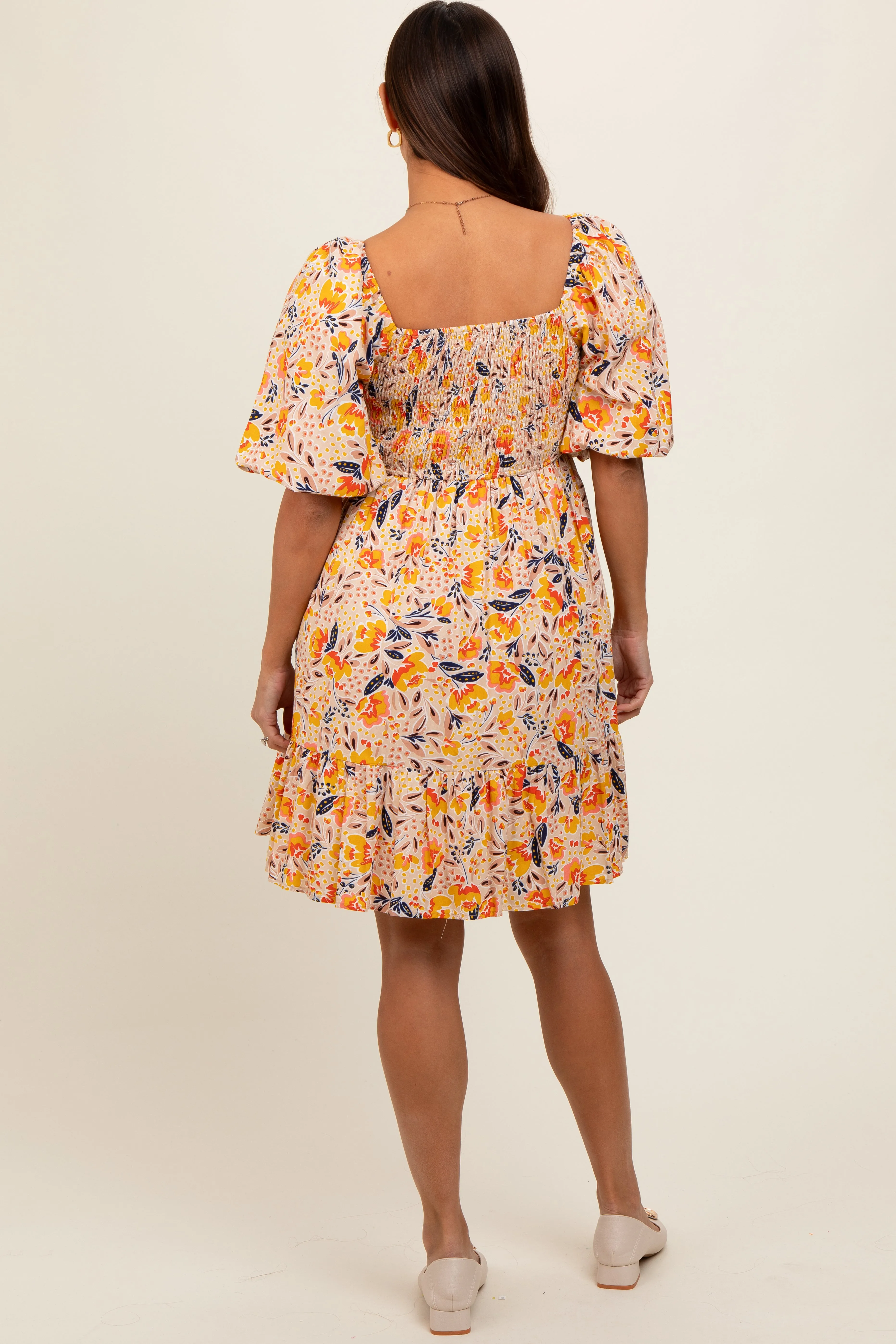 Multicolor Floral Print Puff Sleeve Maternity Dress sold by Pinkblush product image thumbnail 2