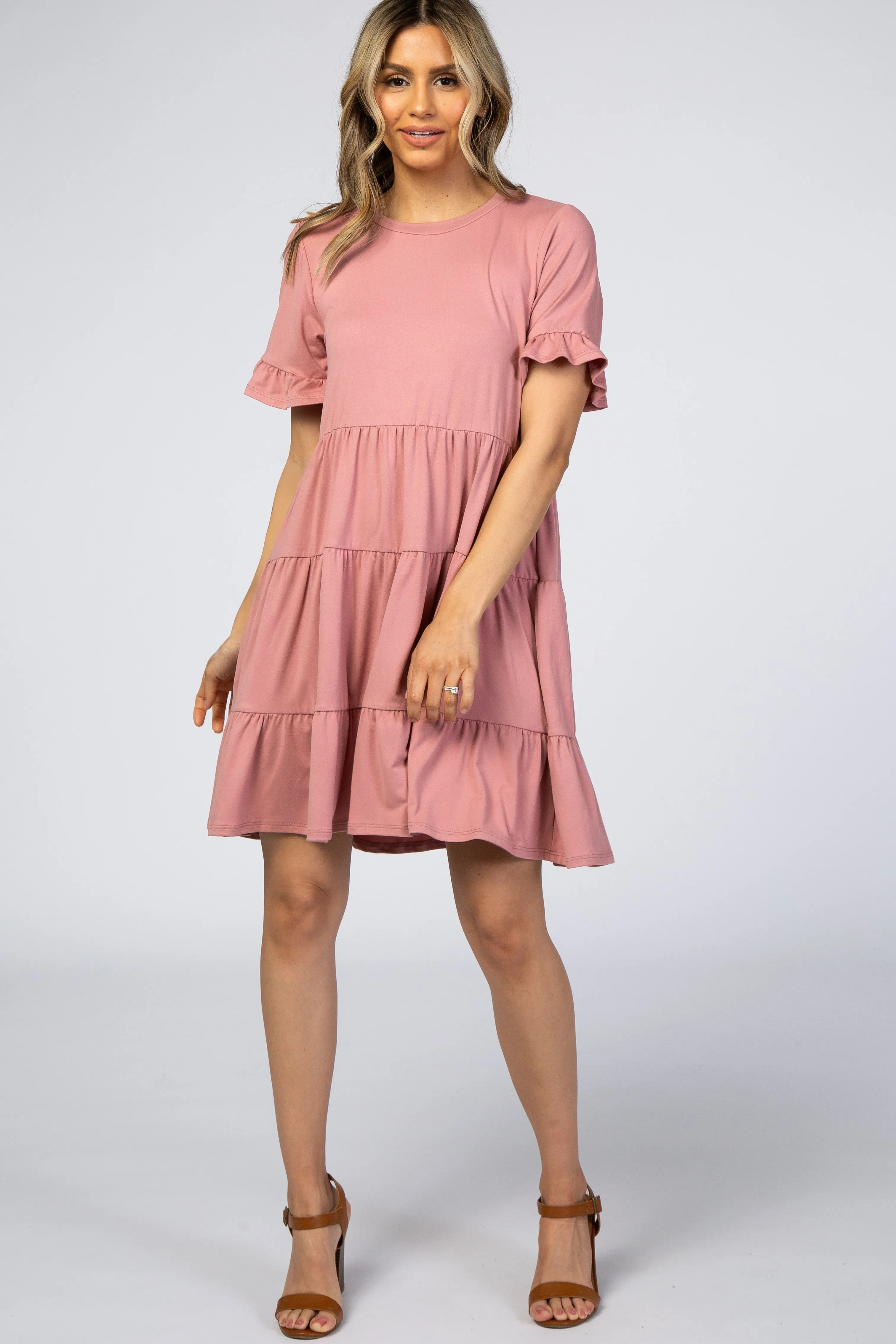 Pink Tiered Short Sleeve Maternity Dress sold by Pinkblush product image thumbnail 5