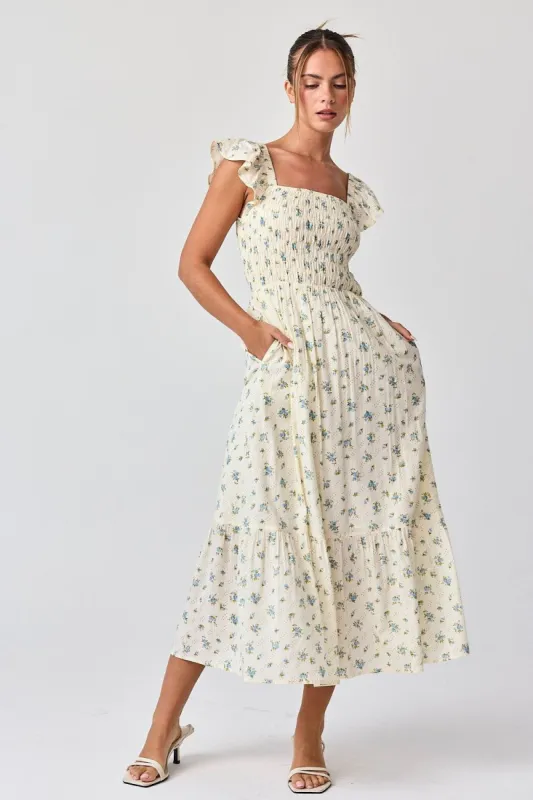 Blue Rose Smocked Ruffle Midi Dress sold by Pinkblush