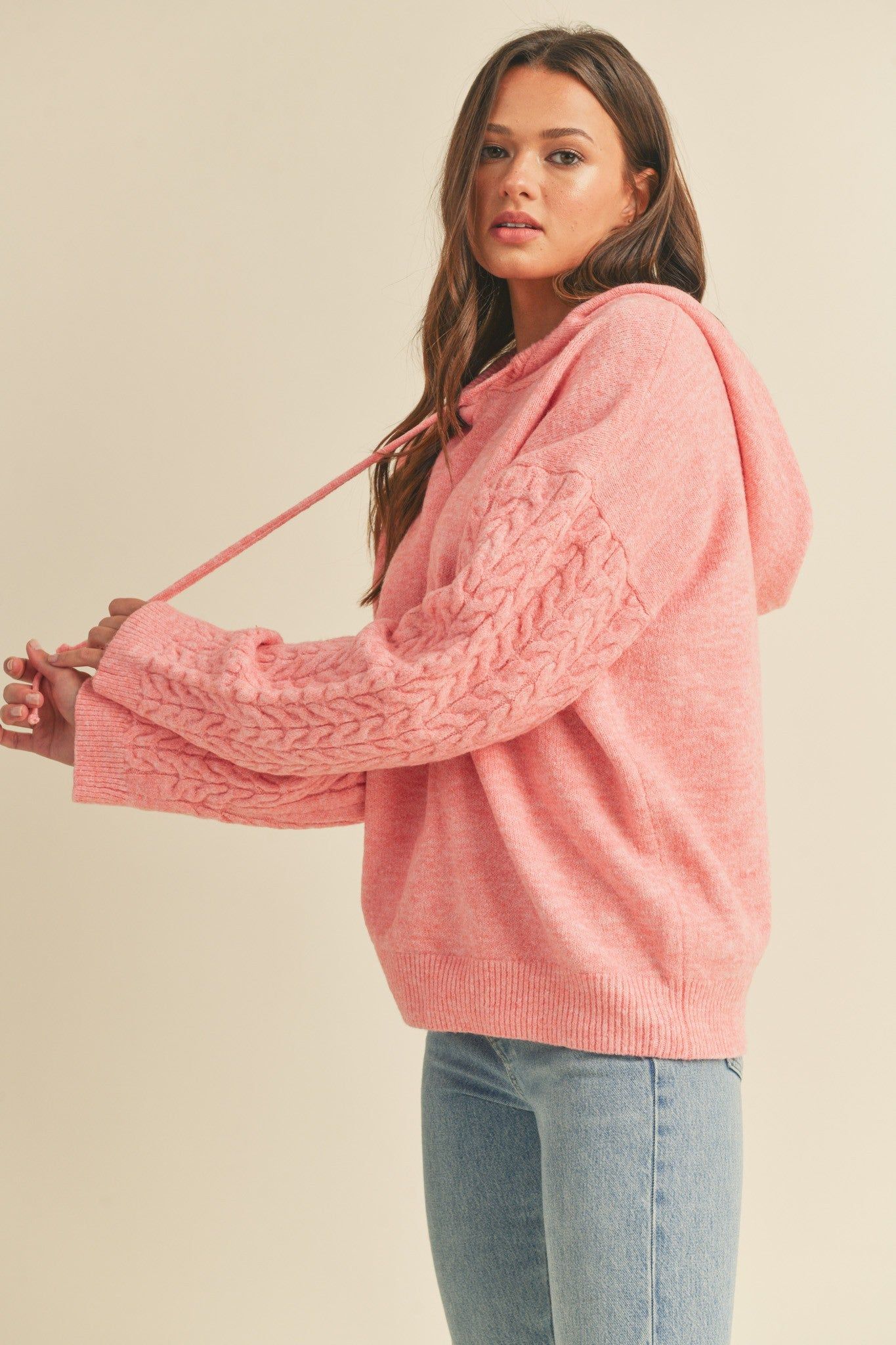 Pink Mixed Knit Hooded Sweater sold by Pinkblush product image thumbnail 2