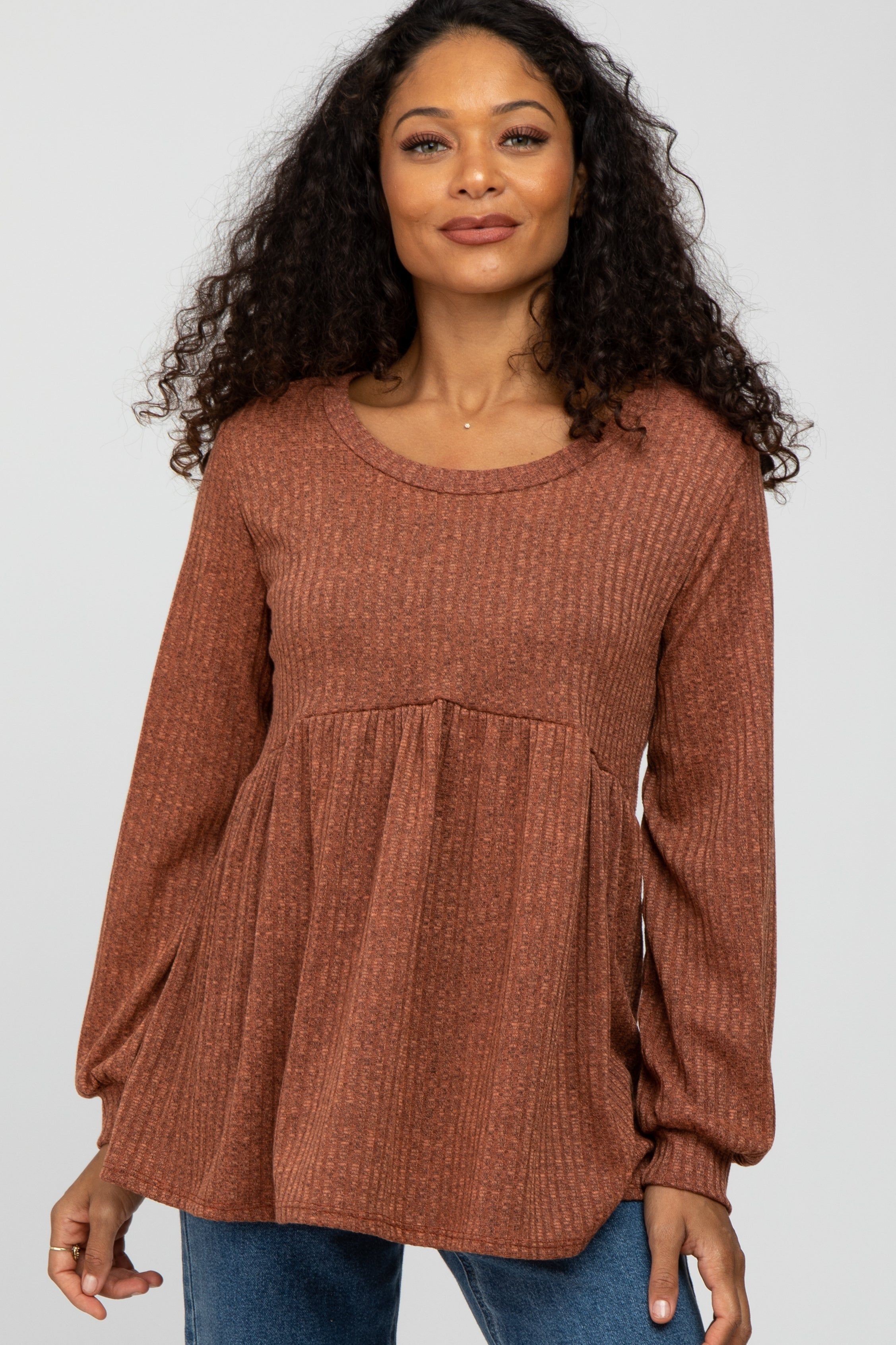 Rust Textured Knit Babydoll Long Sleeve Maternity Top sold by Pinkblush product image thumbnail 5