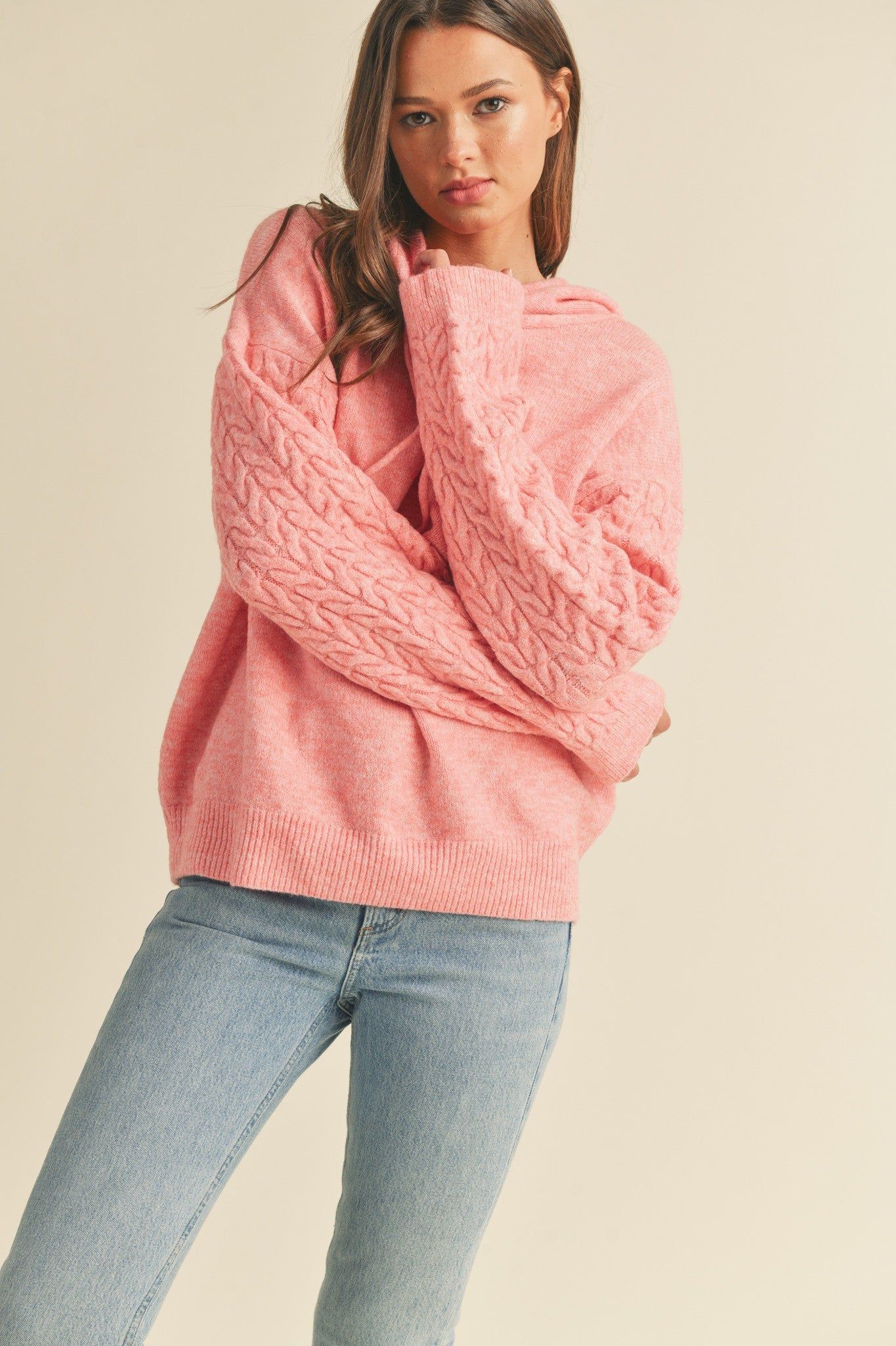 Pink Mixed Knit Hooded Sweater sold by Pinkblush product image thumbnail 3