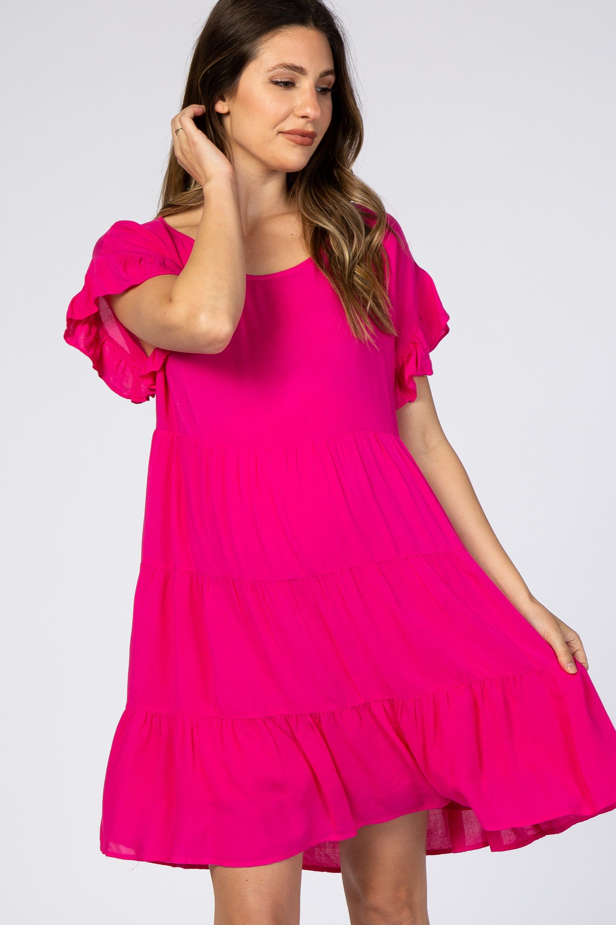 Fuchsia Tiered Ruffle Accent Maternity Dress sold by Pinkblush product image thumbnail 4