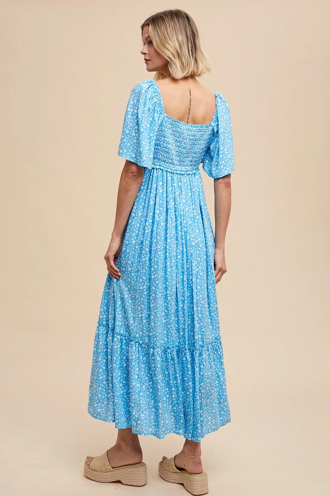 Blue Floral Button Front Midi Dress sold by Pinkblush product image thumbnail 4