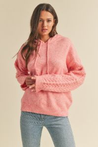 Pink Mixed Knit Hooded Sweater sold by Pinkblush