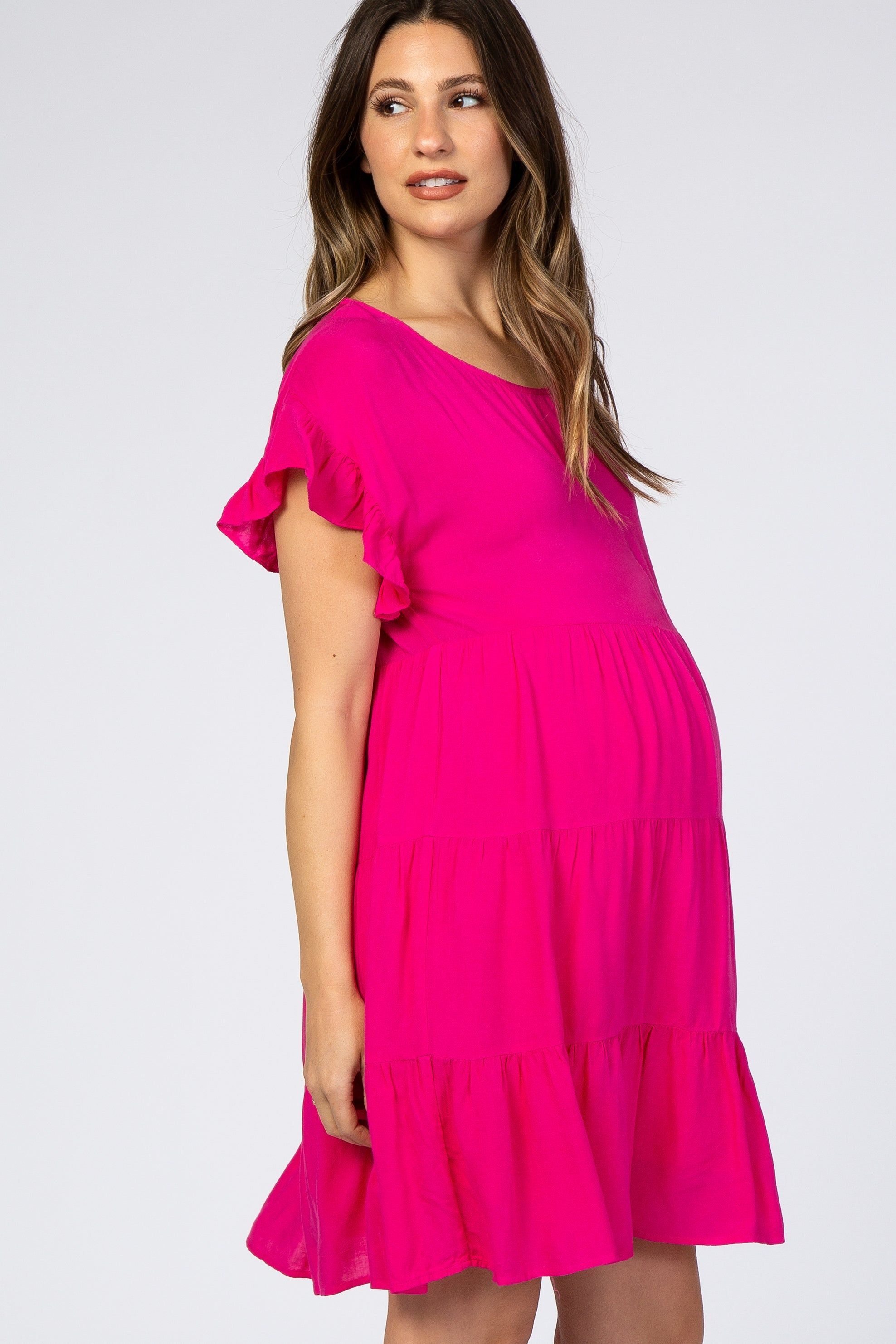 Fuchsia Tiered Ruffle Accent Maternity Dress sold by Pinkblush product image thumbnail 2