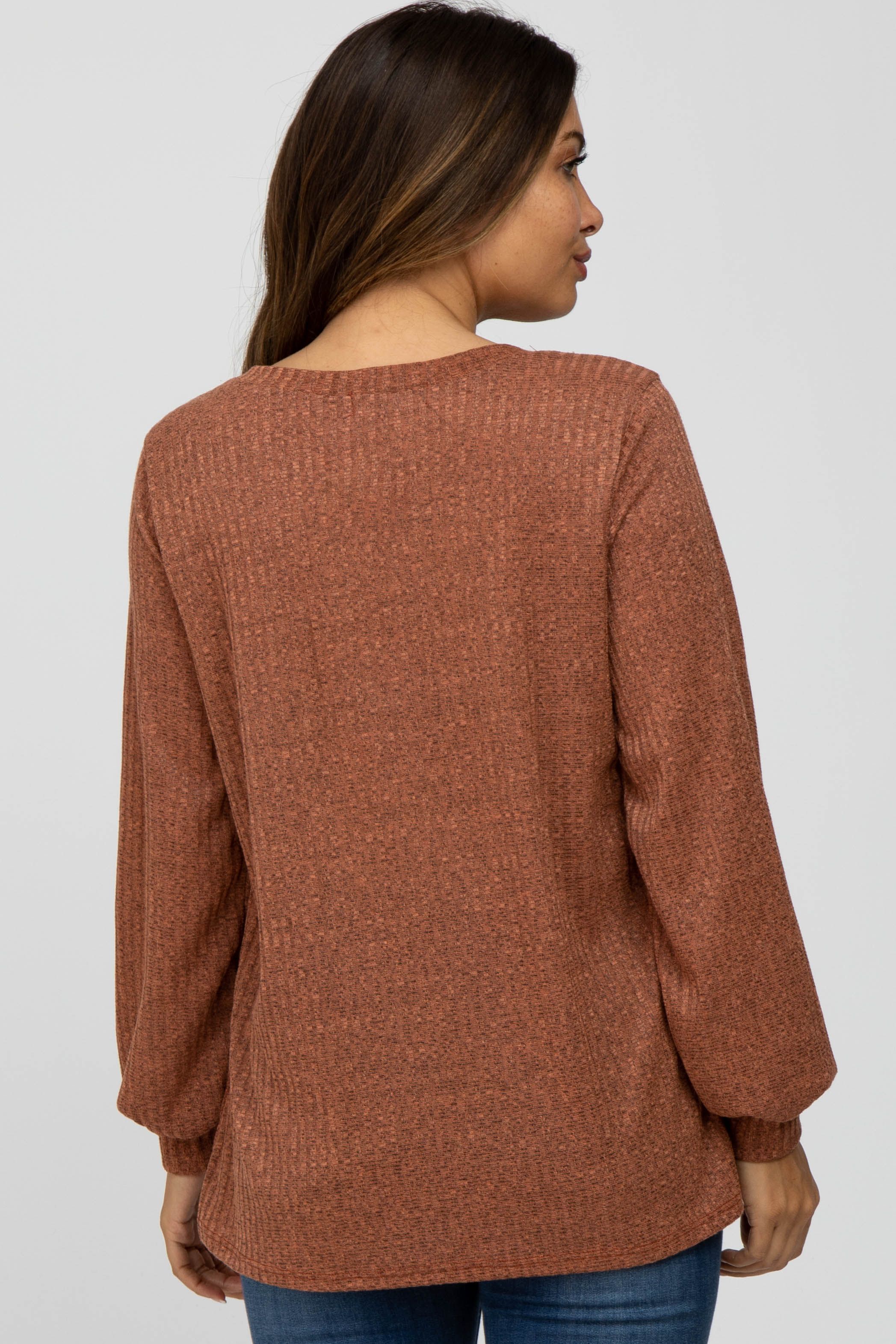 Rust Textured Knit Babydoll Long Sleeve Maternity Top sold by Pinkblush product image thumbnail 4