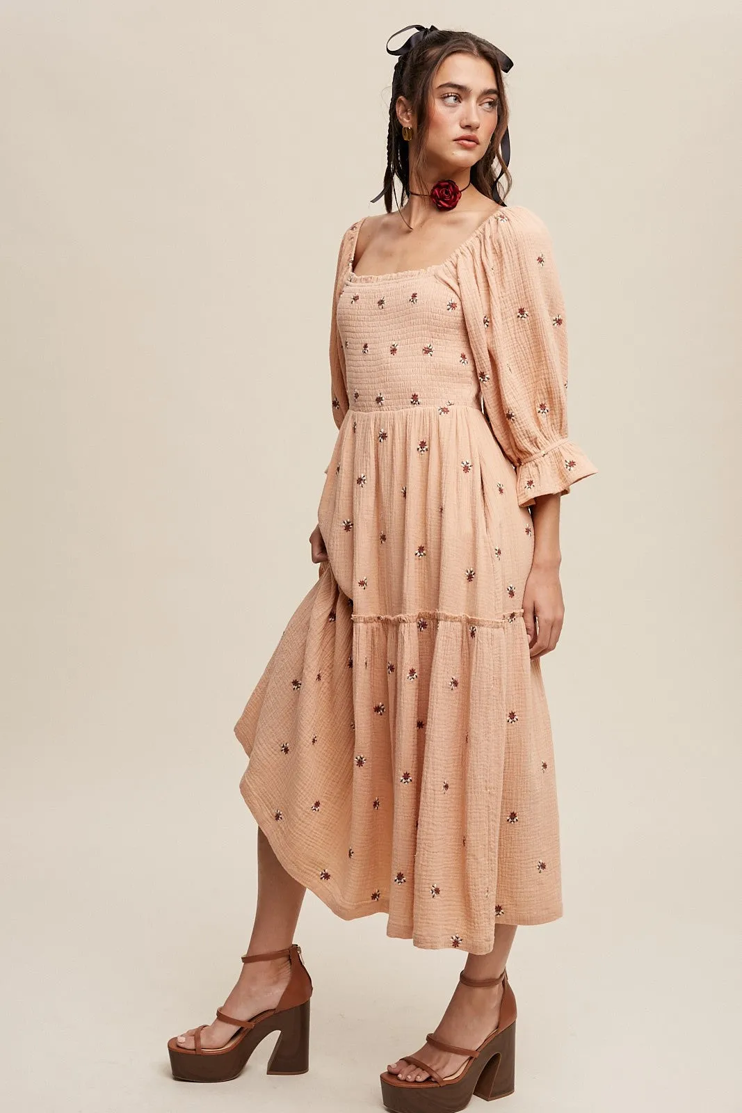 Blush Ditzy Floral Embroidery Puff Sleeve Maxi Dress sold by Pinkblush product image thumbnail 3
