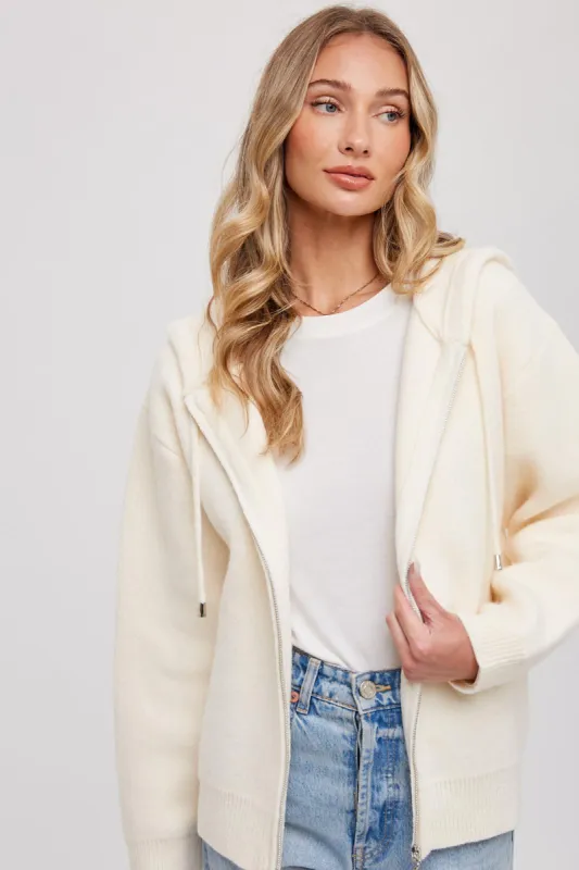 Cream Zip Up Hooded Cardigan sold by Pinkblush