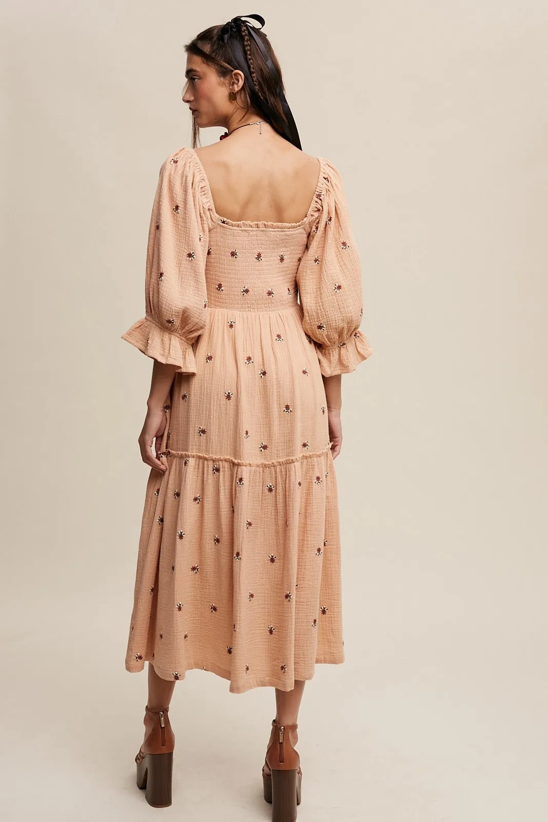 Blush Ditzy Floral Embroidery Puff Sleeve Maxi Dress sold by Pinkblush product image thumbnail 4