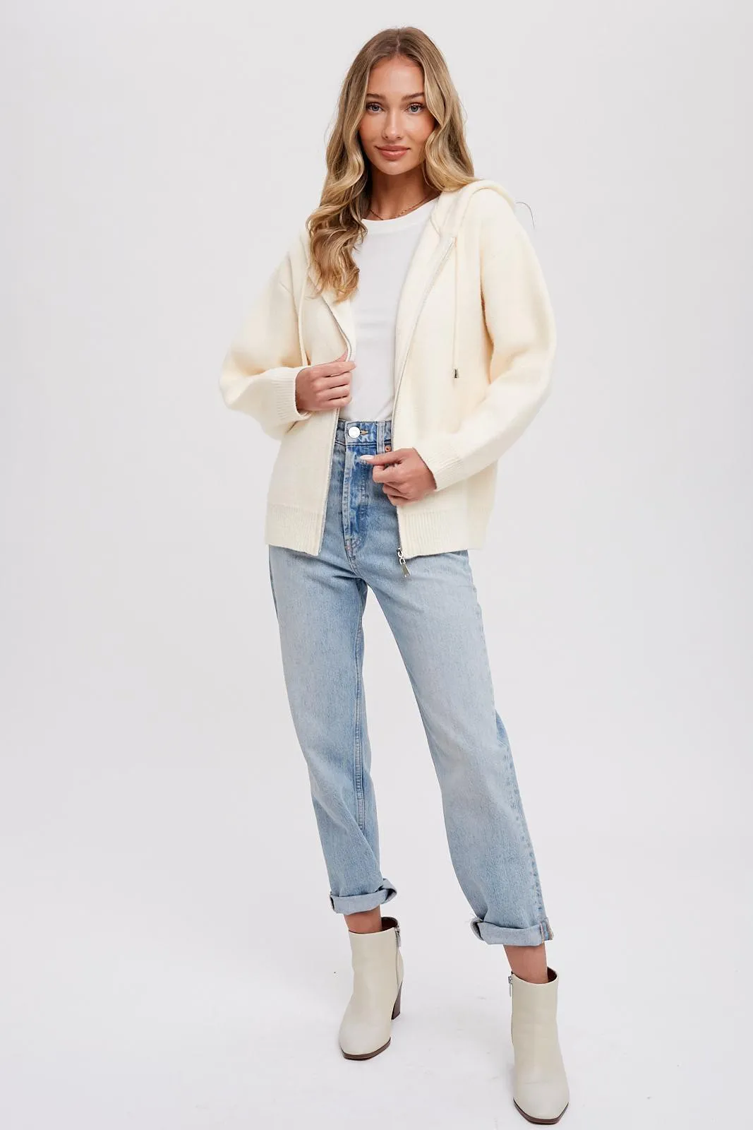 Cream Zip Up Hooded Cardigan sold by Pinkblush product image thumbnail 2