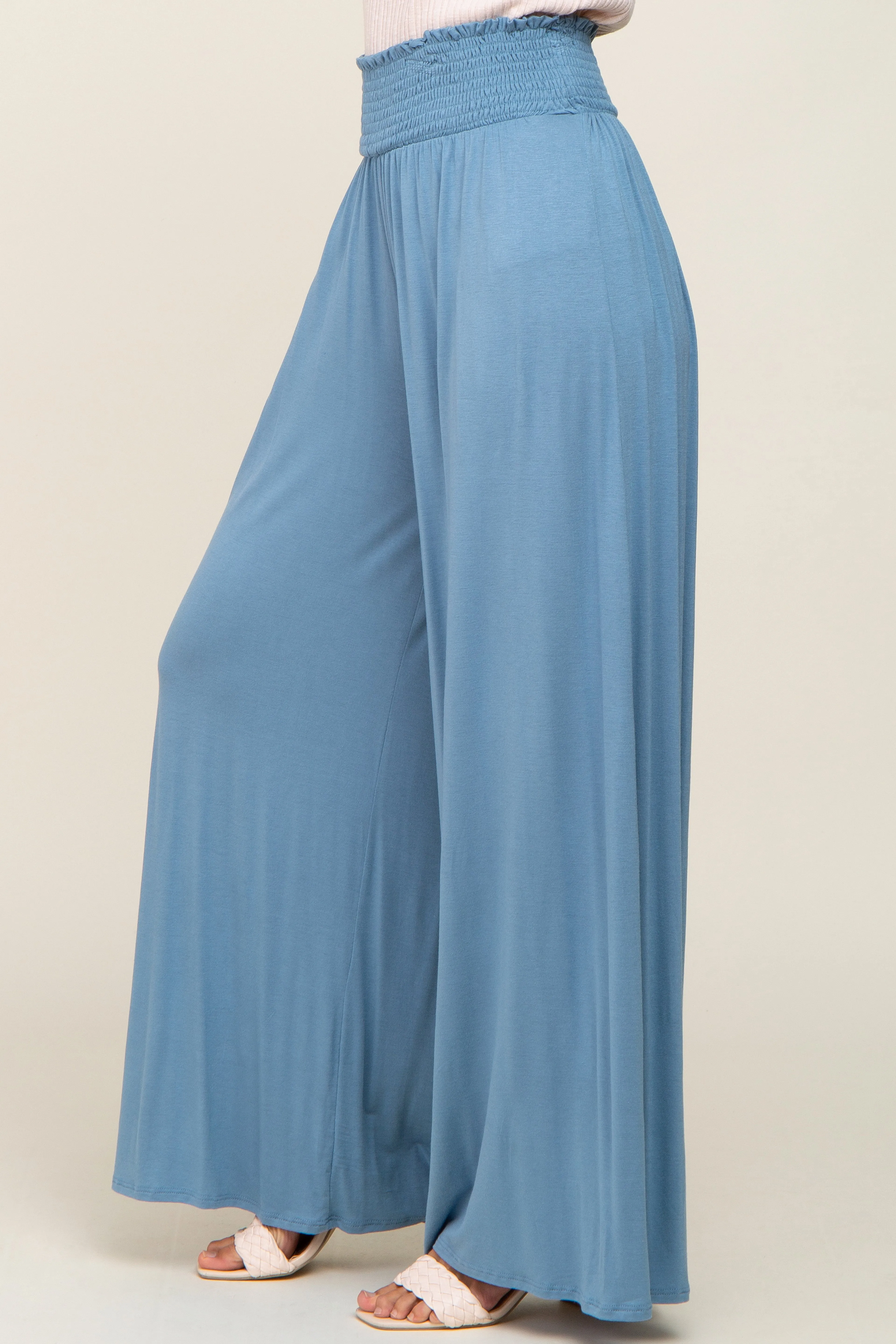 Blue Smocked Waist Flowy Pants sold by Pinkblush product image thumbnail 3