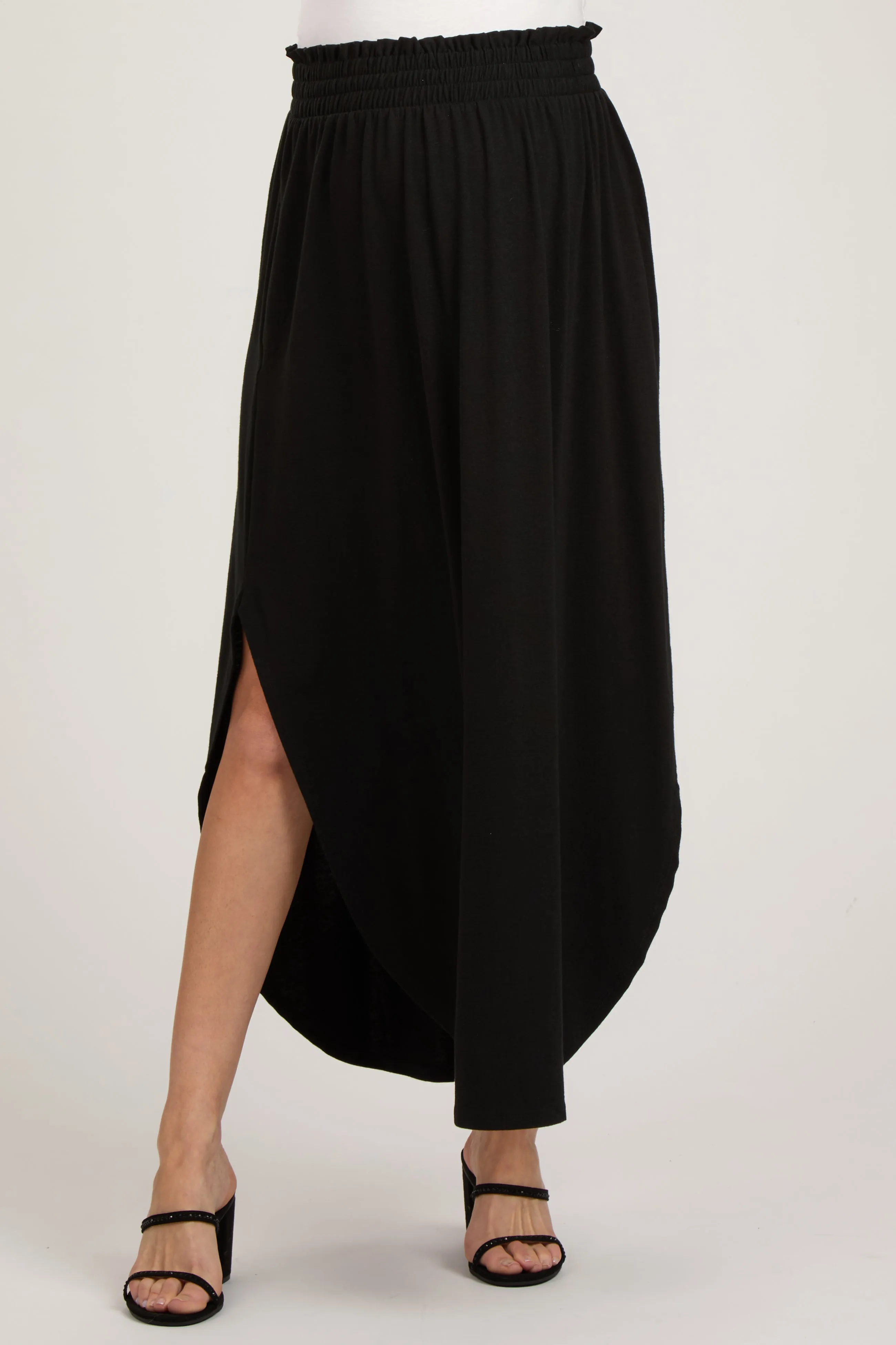 Black Smocked Rounded Hem Maternity Maxi Skirt sold by Pinkblush product image thumbnail 2