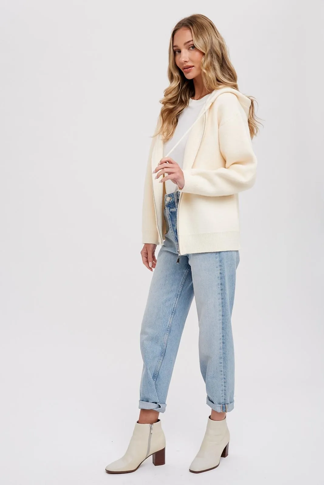 Cream Zip Up Hooded Cardigan sold by Pinkblush product image thumbnail 3