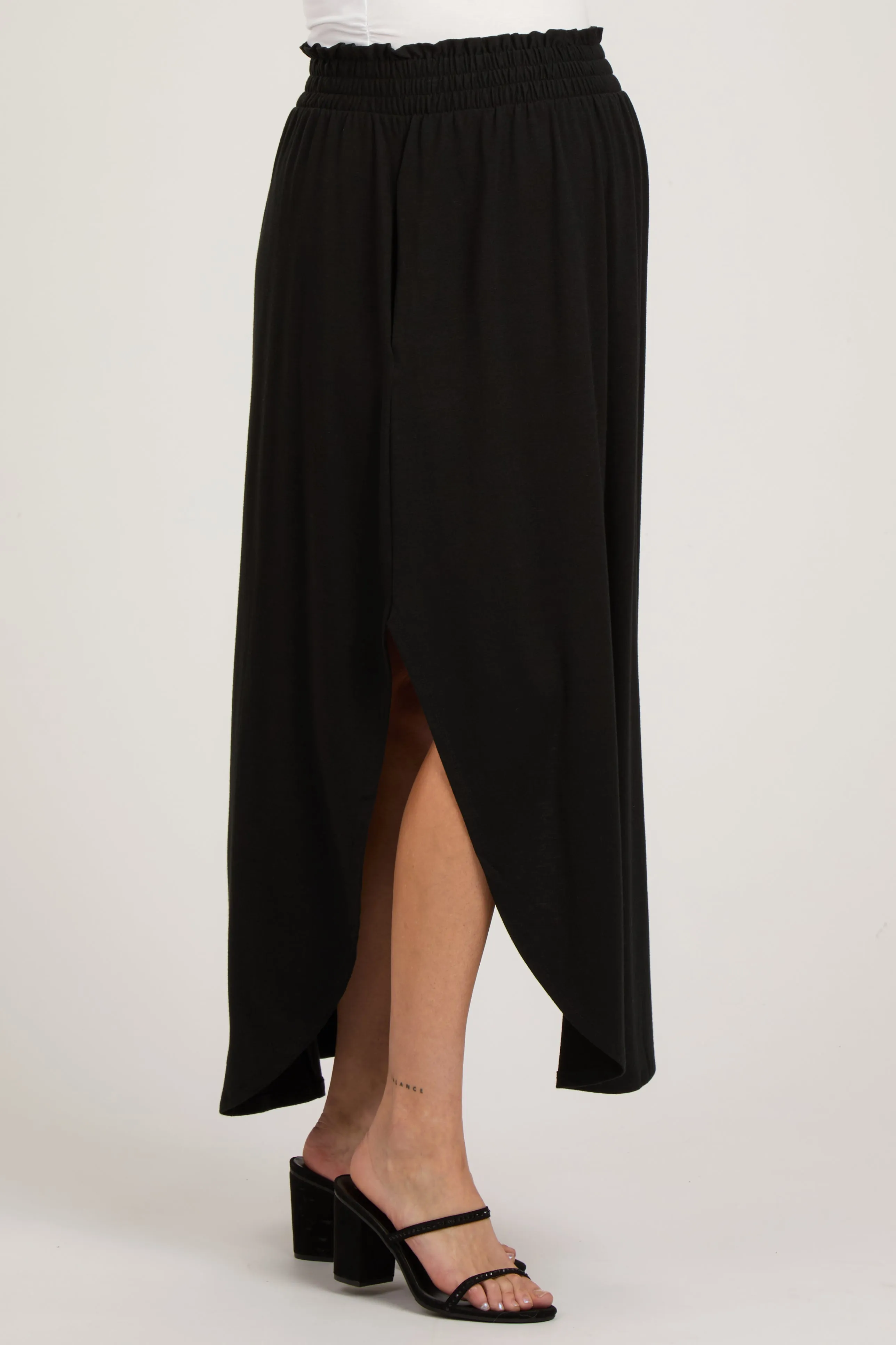 Black Smocked Rounded Hem Maternity Maxi Skirt sold by Pinkblush product image thumbnail 3