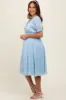 Light Blue Ruffle Trim Tiered Maternity Dress sold by Pinkblush