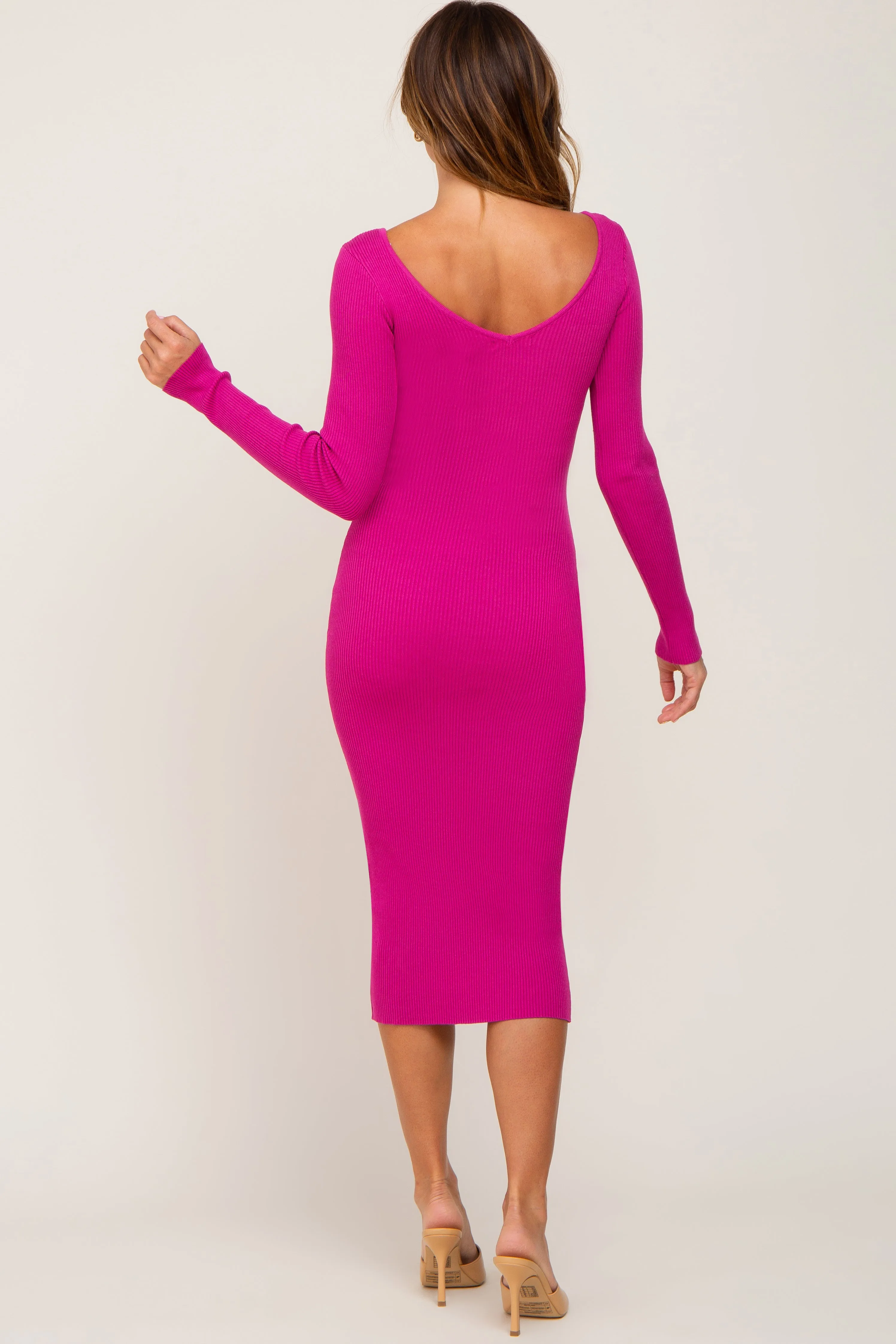 Fuchsia Knit Ribbed Midi Dress sold by Pinkblush product image thumbnail 3