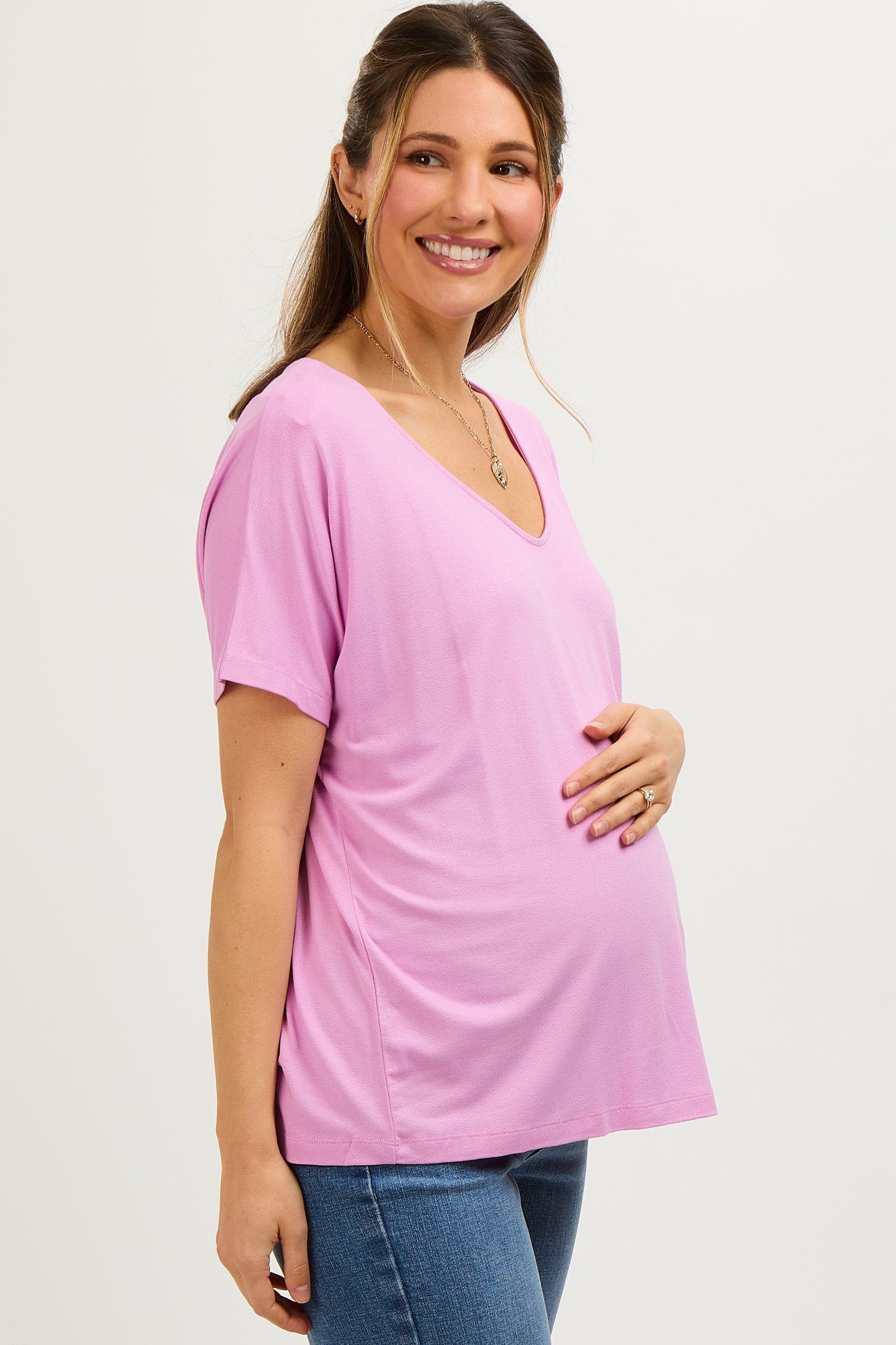 Pink Short Dolman Sleeve V-Neck Maternity Top sold by Pinkblush product image thumbnail 2