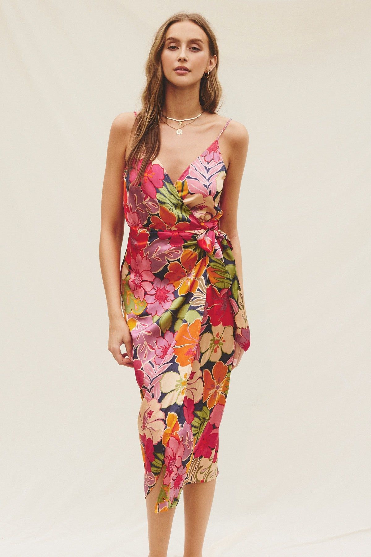 Pink Floral Midi Wrap Dress sold by Pinkblush