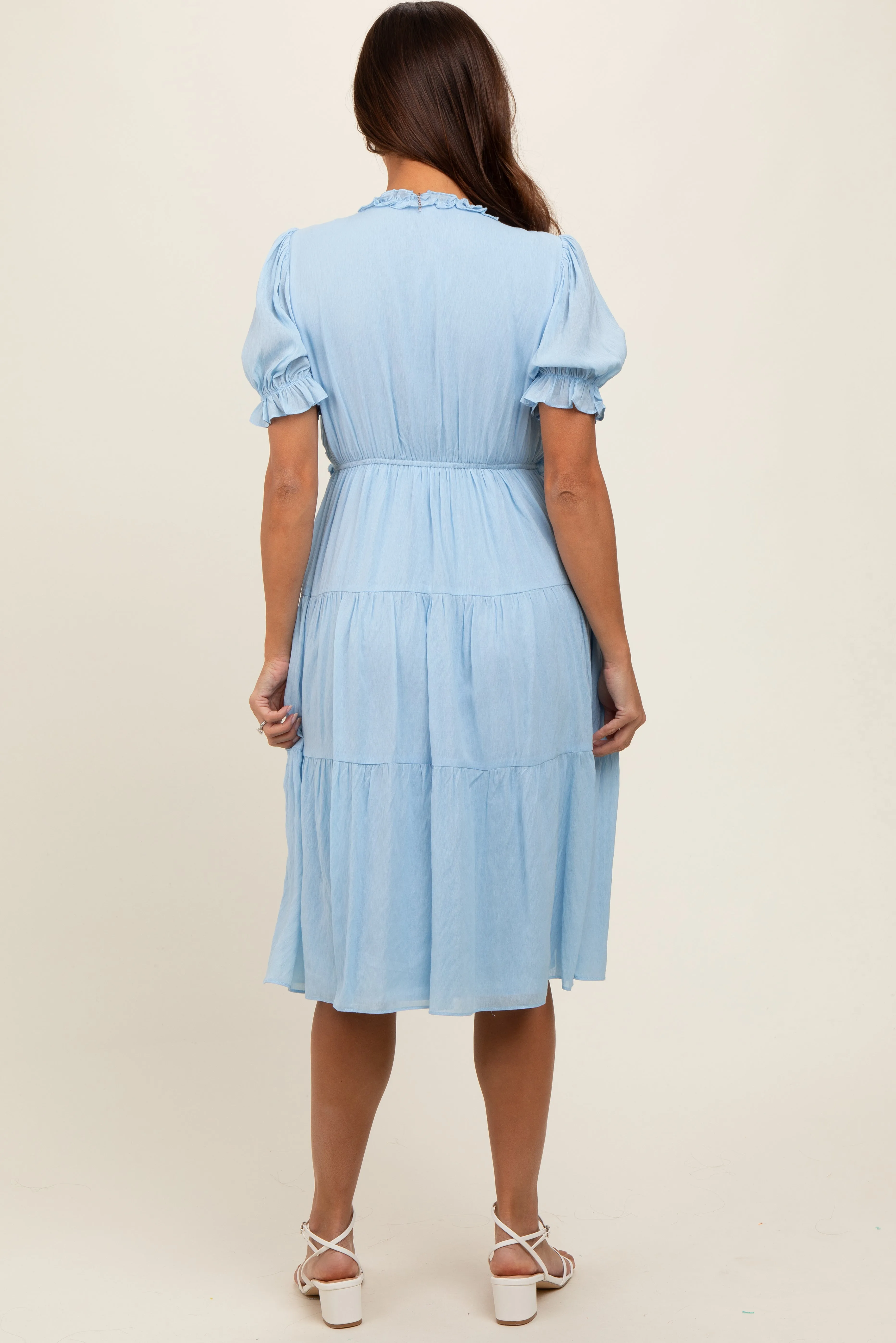 Light Blue Ruffle Trim Tiered Maternity Dress sold by Pinkblush product image thumbnail 3