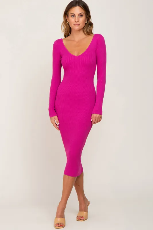 Fuchsia Knit Ribbed Midi Dress sold by Pinkblush