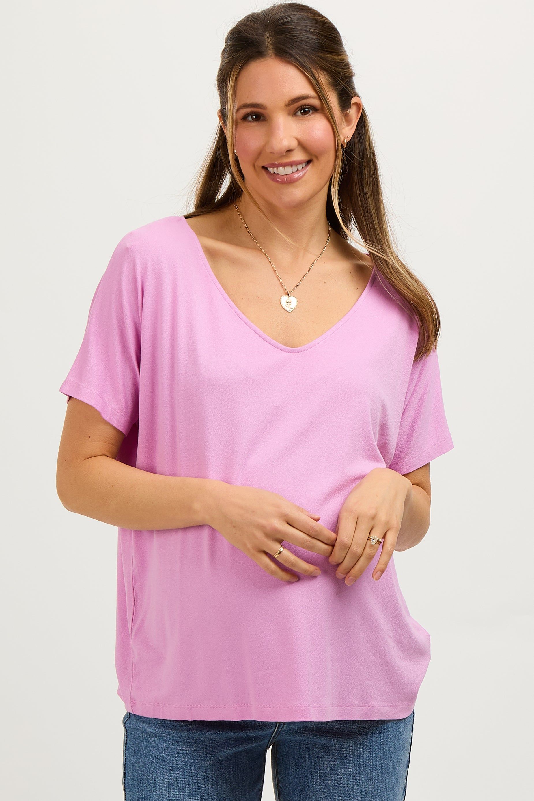 Pink Short Dolman Sleeve V-Neck Maternity Top sold by Pinkblush