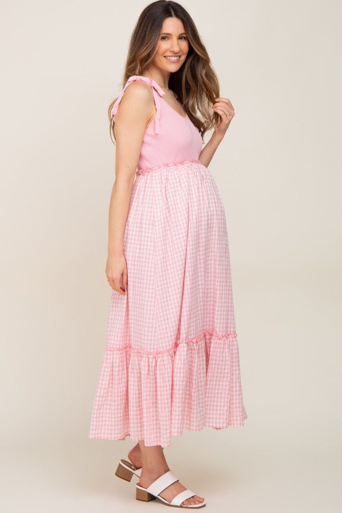 Pink Gingham Colorblock Maternity Dress sold by Pinkblush product image thumbnail 3