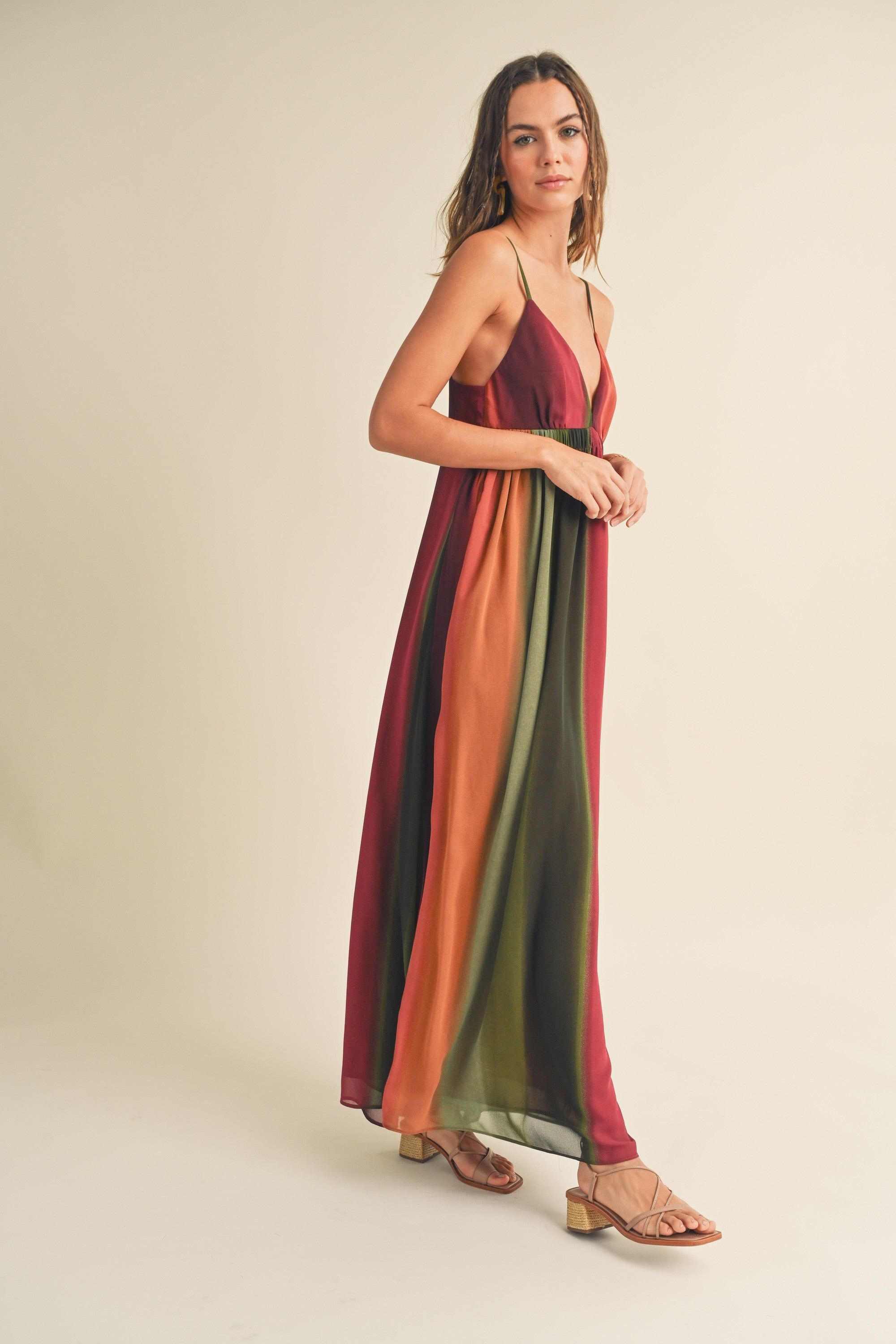 Multi-Color Ombre Chiffon V-Neck Maxi Dress sold by Pinkblush product image thumbnail 2