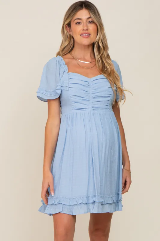 Light Blue Pleated Ruffle Maternity Dress sold by Pinkblush