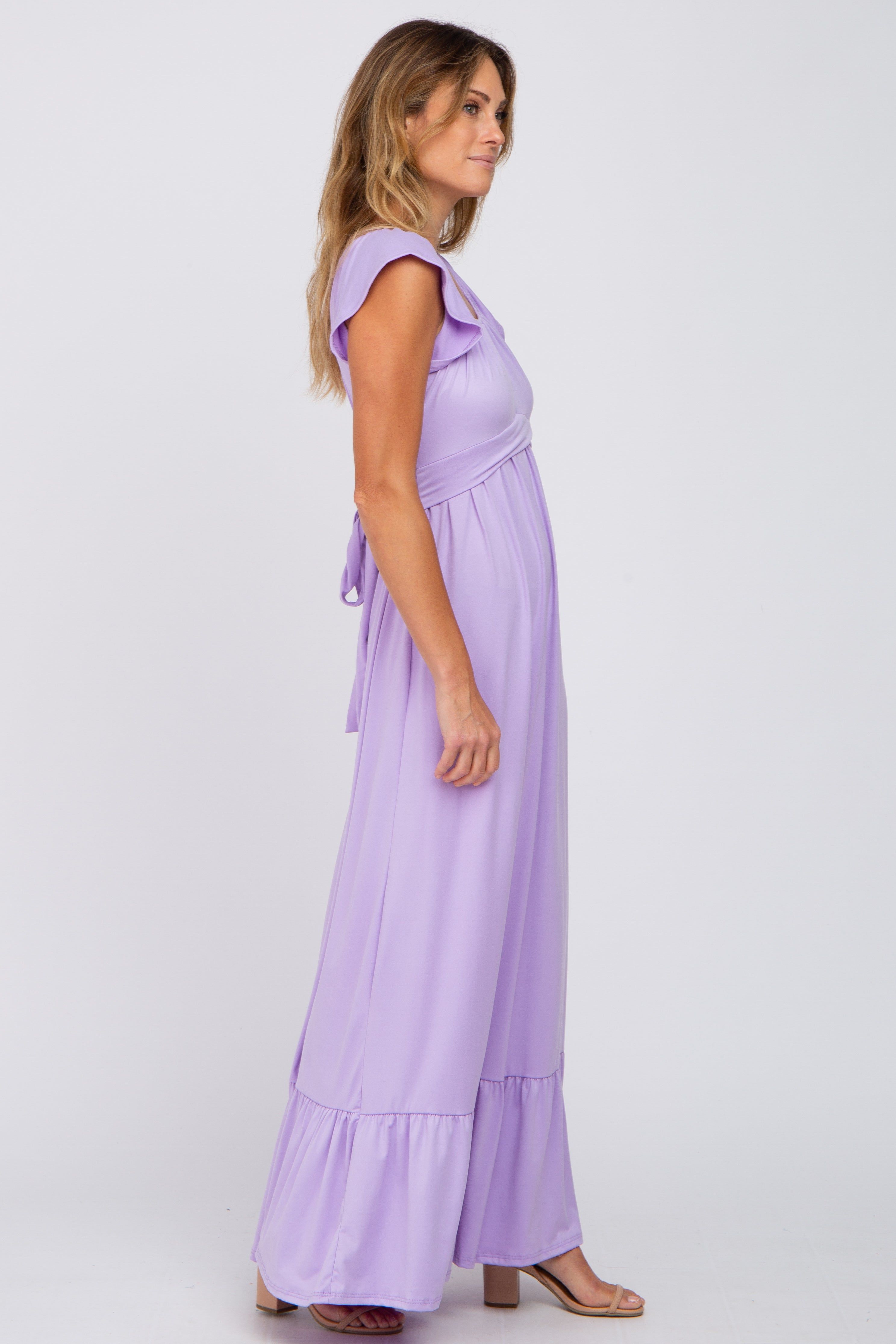 Lavender Off Shoulder Tie Back Maxi Dress sold by Pinkblush product image thumbnail 2